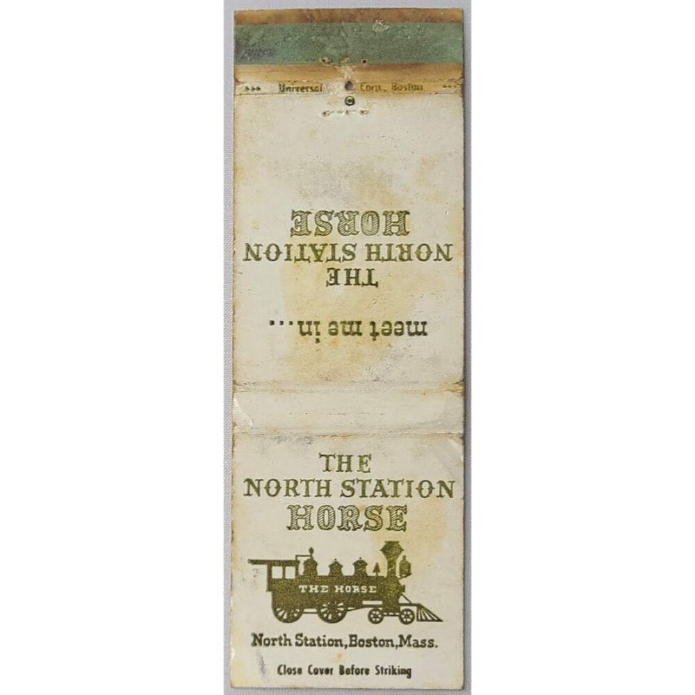 Front Strike Matchbook Cover The North Station Horse Boston MA White Gold